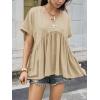 imageCicy Bell Womens Summer Peplum Tops Oversized Babydoll Short Sleeve V Neck T Shirts Casual Loose Pleated Swing BlouseKhaki