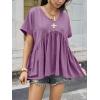 imageCicy Bell Womens Summer Peplum Tops Oversized Babydoll Short Sleeve V Neck T Shirts Casual Loose Pleated Swing BlousePurple