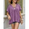 imageCicy Bell Womens Summer Peplum Tops Oversized Babydoll Short Sleeve V Neck T Shirts Casual Loose Pleated Swing BlousePurple