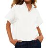 imageCicy Bell Womens Cropped Short Sleeve Button Down Shirts Pleated Summer Dressy Casual Blouse Stand Collar Loose Fit TopsWhite