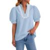 imageCicy Bell Womens Puff Short Sleeve Blouses Summer Casual Dressy Embroidered V Neck Tops Loose Fit Tee ShirtsSky Blue