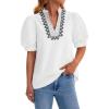 imageCicy Bell Womens Puff Short Sleeve Blouses Summer Casual Dressy Embroidered V Neck Tops Loose Fit Tee ShirtsWhite