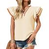 imageCicy Bell Womens Ruffle Color Block Tank Tops V Neck Dressy Casual Blouses Loose Fit Pleated Cotton ShirtsBeige