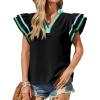 imageCicy Bell Womens Ruffle Color Block Tank Tops V Neck Dressy Casual Blouses Loose Fit Pleated Cotton ShirtsBlack