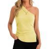 imageCicy Bell Womens Summer One Shoulder Tank Tops Slim Fit Asymmetrical Tops Split Hem Ruched Going Out Y2k ShirtsYellow