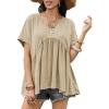 imageCicy Bell Womens Summer Peplum Tops Oversized Babydoll Short Sleeve V Neck T Shirts Casual Loose Pleated Swing BlouseKhaki