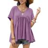 imageCicy Bell Womens Summer Peplum Tops Oversized Babydoll Short Sleeve V Neck T Shirts Casual Loose Pleated Swing BlousePurple