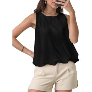 imageCicy Bell Womens Bubble Hem Silk Satin Cropped Tank Tops Summer Dressy Casual Sleeveless Shirts Crewneck Loose Fit BlousesBlack