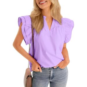 imageCicy Bell Womens Ruffle Cap Sleeve Tank Tops V Neck Dressy Casual Blouses Summer Sleeveless Cotton ShirtsPurple
