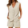 imageCicy Bell Womens Summer Blazer Vest 2 Piece Sets V Neck Sleeveless Button Down Waistcoat and High Waisted Work Suit Short Set