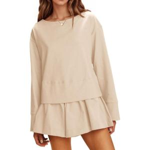 imageCicy Bell Womens Long Sleeve Romper Dress Casual Loose Fit Boat Neck One Piece Shorts Jumpsuits Fall OutfitsBeige