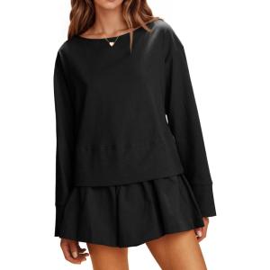 imageCicy Bell Womens Long Sleeve Romper Dress Casual Loose Fit Boat Neck One Piece Shorts Jumpsuits Fall OutfitsBlack