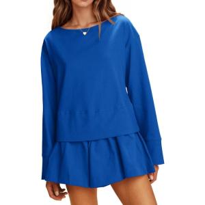imageCicy Bell Womens Long Sleeve Romper Dress Casual Loose Fit Boat Neck One Piece Shorts Jumpsuits Fall OutfitsBlue