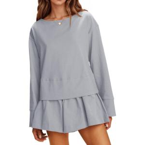 imageCicy Bell Womens Long Sleeve Romper Dress Casual Loose Fit Boat Neck One Piece Shorts Jumpsuits Fall OutfitsLight Grey