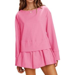 imageCicy Bell Womens Long Sleeve Romper Dress Casual Loose Fit Boat Neck One Piece Shorts Jumpsuits Fall OutfitsPink