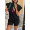 imageCicy Bell Womens 2 Piece Outfits Summer Color Block Tracksuits Quarter Zip Cap Sleeve Tops Elastic Waist Shorts Lounge SetsBlack