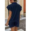 imageCicy Bell Womens 2 Piece Outfits Summer Color Block Tracksuits Quarter Zip Cap Sleeve Tops Elastic Waist Shorts Lounge SetsNavy
