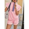 imageCicy Bell Womens 2 Piece Outfits Summer Color Block Tracksuits Quarter Zip Cap Sleeve Tops Elastic Waist Shorts Lounge SetsPink