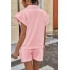 imageCicy Bell Womens 2 Piece Outfits Summer Color Block Tracksuits Quarter Zip Cap Sleeve Tops Elastic Waist Shorts Lounge SetsPink