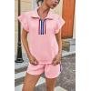 imageCicy Bell Womens 2 Piece Outfits Summer Color Block Tracksuits Quarter Zip Cap Sleeve Tops Elastic Waist Shorts Lounge SetsPink