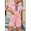 imageCicy Bell Womens 2 Piece Outfits Summer Color Block Tracksuits Quarter Zip Cap Sleeve Tops Elastic Waist Shorts Lounge SetsPink