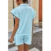 imageCicy Bell Womens 2 Piece Outfits Summer Color Block Tracksuits Quarter Zip Cap Sleeve Tops Elastic Waist Shorts Lounge SetsSky Blue