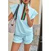 imageCicy Bell Womens 2 Piece Outfits Summer Color Block Tracksuits Quarter Zip Cap Sleeve Tops Elastic Waist Shorts Lounge SetsSky Blue