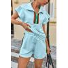 imageCicy Bell Womens 2 Piece Outfits Summer Color Block Tracksuits Quarter Zip Cap Sleeve Tops Elastic Waist Shorts Lounge SetsSky Blue