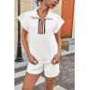 imageCicy Bell Womens 2 Piece Outfits Summer Color Block Tracksuits Quarter Zip Cap Sleeve Tops Elastic Waist Shorts Lounge SetsWhite
