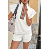 imageCicy Bell Womens 2 Piece Outfits Summer Color Block Tracksuits Quarter Zip Cap Sleeve Tops Elastic Waist Shorts Lounge SetsWhite