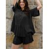 imageCicy Bell Womens 2 Piece Outfits Summer Pleated Button Down Shirts High Waisted Shorts Lounge Sets Black