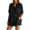 imageCicy Bell Womens 2 Piece Outfits Summer Pleated Button Down Shirts High Waisted Shorts Lounge Sets Black