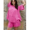 imageCicy Bell Womens 2 Piece Outfits Summer Pleated Button Down Shirts High Waisted Shorts Lounge Sets Bright Pink