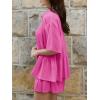 imageCicy Bell Womens 2 Piece Outfits Summer Pleated Button Down Shirts High Waisted Shorts Lounge Sets Bright Pink