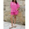 imageCicy Bell Womens 2 Piece Outfits Summer Pleated Button Down Shirts High Waisted Shorts Lounge Sets Bright Pink