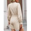 imageCicy Bell Womens Casual Short Rompers Cute Tie Front Long Lantern Sleeve Shorts Jumpsuits with Pockets 2025 Fall OutfitsBeige