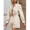 imageCicy Bell Womens Casual Short Rompers Cute Tie Front Long Lantern Sleeve Shorts Jumpsuits with Pockets 2025 Fall OutfitsBeige