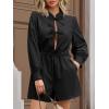 imageCicy Bell Womens Casual Short Rompers Cute Tie Front Long Lantern Sleeve Shorts Jumpsuits with Pockets 2025 Fall OutfitsBlack