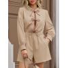 imageCicy Bell Womens Casual Short Rompers Cute Tie Front Long Lantern Sleeve Shorts Jumpsuits with Pockets 2025 Fall OutfitsKhaki