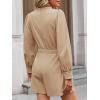 imageCicy Bell Womens Casual Short Rompers Cute Tie Front Long Lantern Sleeve Shorts Jumpsuits with Pockets 2025 Fall OutfitsKhaki