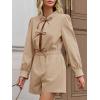 imageCicy Bell Womens Casual Short Rompers Cute Tie Front Long Lantern Sleeve Shorts Jumpsuits with Pockets 2025 Fall OutfitsKhaki
