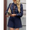 imageCicy Bell Womens Casual Short Rompers Cute Tie Front Long Lantern Sleeve Shorts Jumpsuits with Pockets 2025 Fall OutfitsNavy