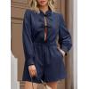 imageCicy Bell Womens Casual Short Rompers Cute Tie Front Long Lantern Sleeve Shorts Jumpsuits with Pockets 2025 Fall OutfitsNavy