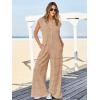 imageCicy Bell Womens Casual Striped Jumpsuits Wide Leg Cap Sleeve Summer Jumper Crew Neck Button Down Waffle Knit OutfitsBeige