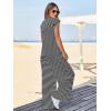 imageCicy Bell Womens Casual Striped Jumpsuits Wide Leg Cap Sleeve Summer Jumper Crew Neck Button Down Waffle Knit OutfitsBlack