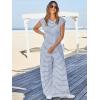 imageCicy Bell Womens Casual Striped Jumpsuits Wide Leg Cap Sleeve Summer Jumper Crew Neck Button Down Waffle Knit OutfitsBlue