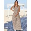 imageCicy Bell Womens Casual Striped Jumpsuits Wide Leg Cap Sleeve Summer Jumper Crew Neck Button Down Waffle Knit OutfitsBrown