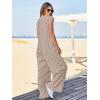 imageCicy Bell Womens Casual Striped Jumpsuits Wide Leg Cap Sleeve Summer Jumper Crew Neck Button Down Waffle Knit OutfitsBrown