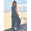 imageCicy Bell Womens Casual Striped Jumpsuits Wide Leg Cap Sleeve Summer Jumper Crew Neck Button Down Waffle Knit OutfitsCool Black