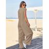 imageCicy Bell Womens Casual Striped Jumpsuits Wide Leg Cap Sleeve Summer Jumper Crew Neck Button Down Waffle Knit OutfitsKhaki